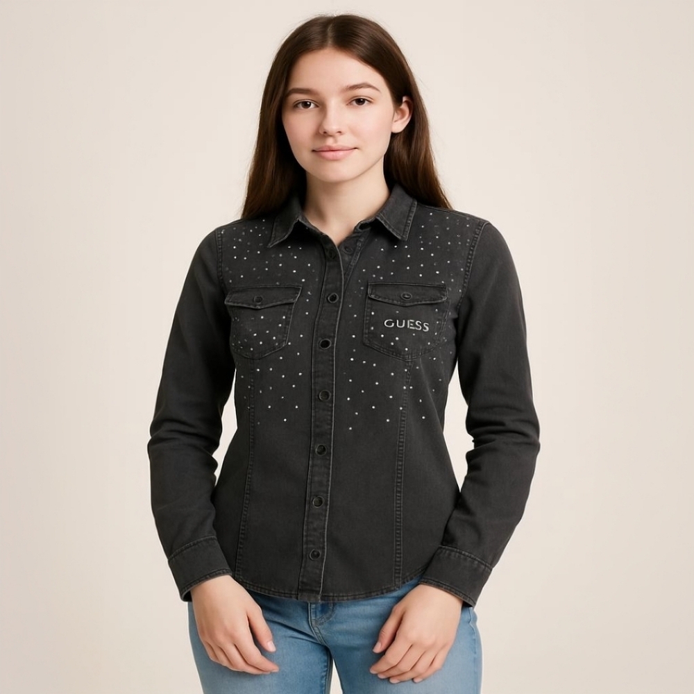 GUESS Girls Western Long Sleeve Denim Snap Button Shirt